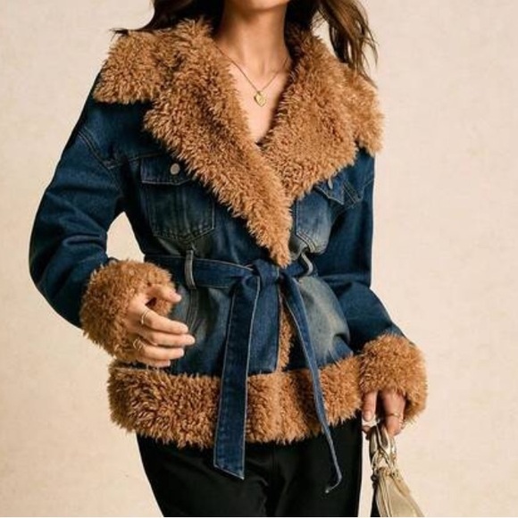 RETRO🐝3/4 SHAGGY TRIM DENIM JACKET - Picture 4 of 6